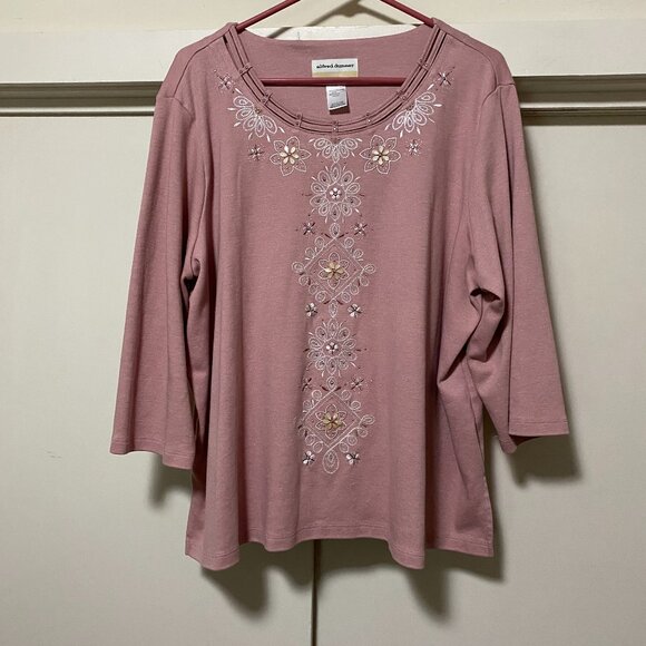Alfred Dunner 3/4 length sleeve, mauve, embellished tunic, size 2X - Picture 1 of 12
